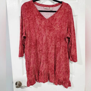 LOGO By Lori Goldstein Pink 3/4 Sleeve Ruffle Bottom Tunic Top in Size 2X